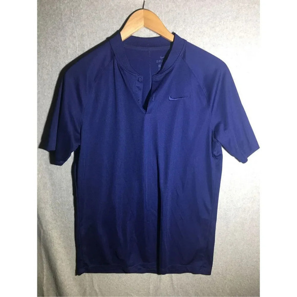 Mens Nike Shirt Blue Button Closure Polo Style Navy Embroidered Casual - Picture 1 of 4